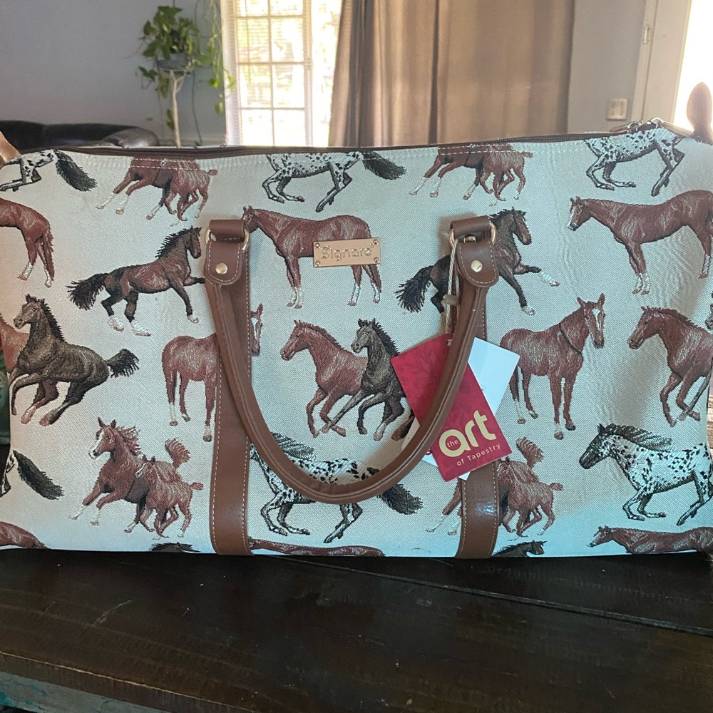 Women's Horse Print Tote Bag - Brown and Cream